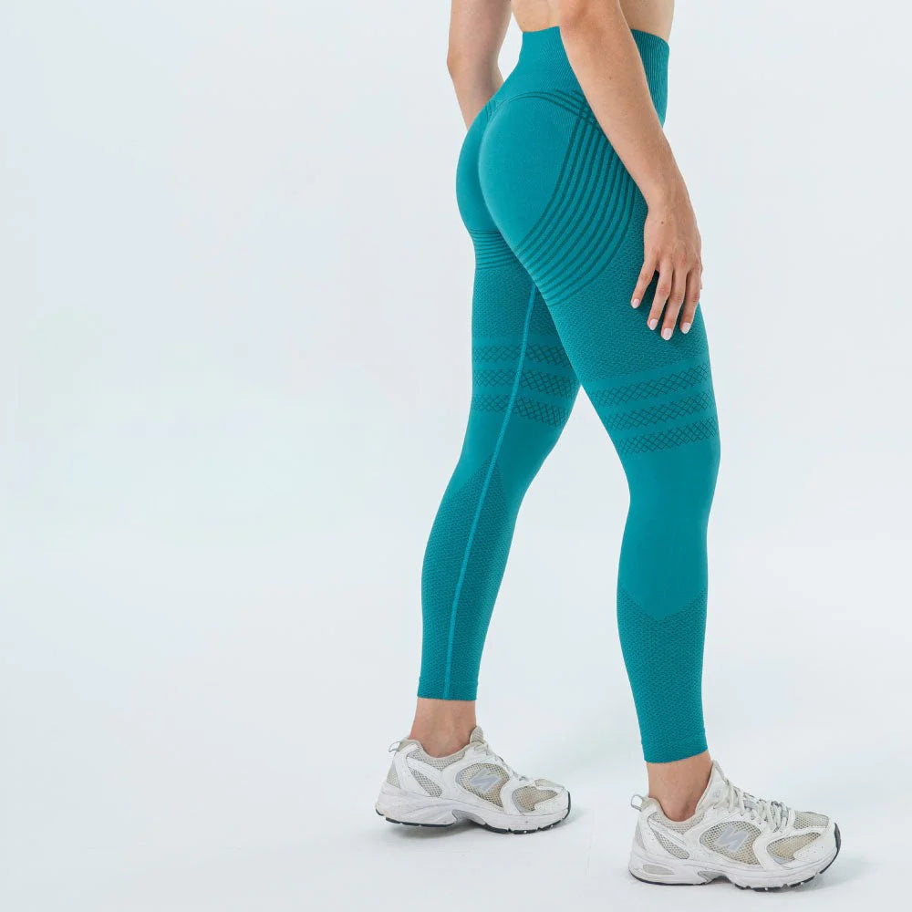 Legging 3D Glowly sarcelle – vue de profil, compression anti-cellulite